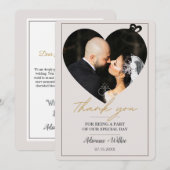 Gold Heart Photo Minimalist Wedding Thank You Card サンキューカード (正面/裏面)