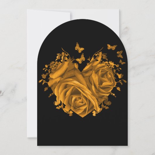 Gold Heart Roses & Butterflies Wedding Invitation 招待状 (裏面)