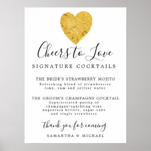 Gold Heart Signature Cocktails Wedding Bar Sign ポスター