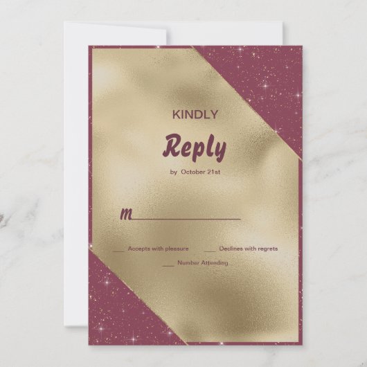 Gold heart sparkle burgundy glitter RSVP 招待状 (正面)