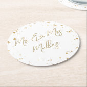 Gold Heart Wedding Coaster ラウンドペーパーコースター (アングル)