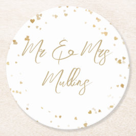 Gold Heart Wedding Coaster ラウンドペーパーコースター
