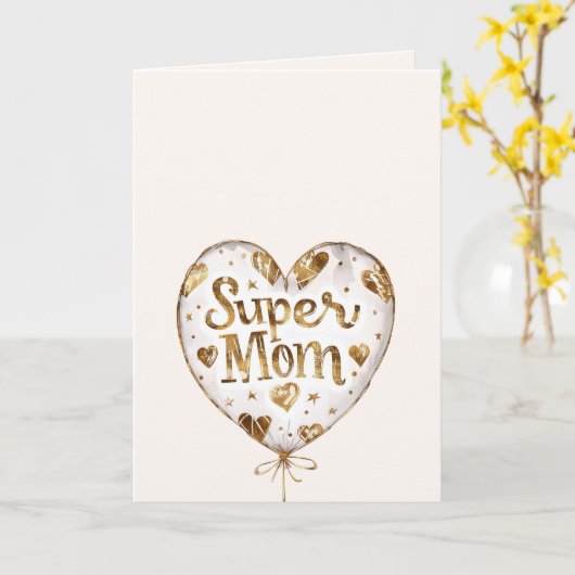 Gold Hearts Balloon Super Mom (mother's day)    カード (黄色い花)