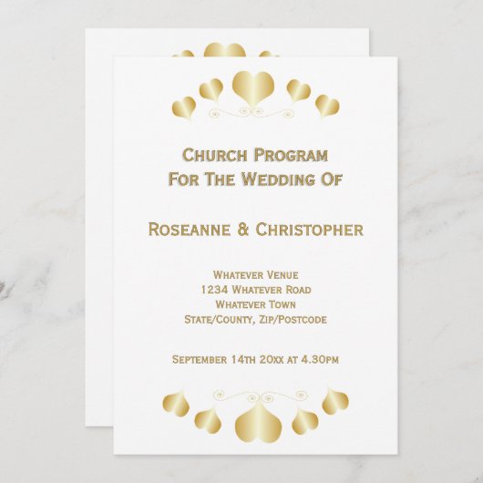 Gold Hearts Design Wedding プログラム (正面/裏面)