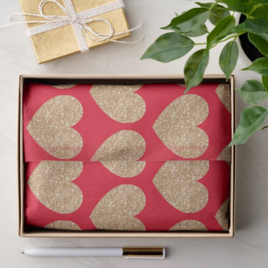 Gold Hearts On Red Background 薄葉紙 (ギフト)