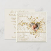 Gold Hearts Swirls Photo 50th Wedding Anniversary 招待状 (正面/裏面)