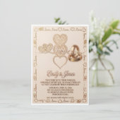 Gold Hearts & Wedding Rings Elegant Invitation エンクロージャーカード (スタンド正面)