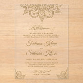 Gold Henna Mehndi Islamic Muslim Wedding アクリル招待状 (正面)