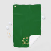 Gold Heraldic Shield Monogram On Green ゴルフタオル (インサイチュ)
