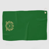Gold Heraldic Shield Monogram On Green ゴルフタオル (横)