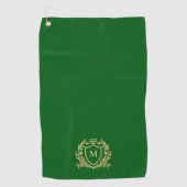 Gold Heraldic Shield Monogram On Green ゴルフタオル (正面)