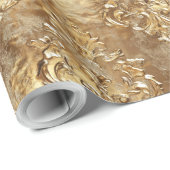 Gold Holiday Christmas Metallic Damask Elegant ラッピングペーパー (ロールコーナー)