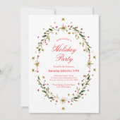 Gold Holiday Party Festive Christmas Wreath  招待状 (正面)