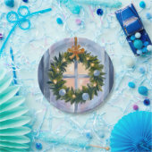 Gold Holiday Wreath Watercolor Holiday Painting ペーパープレート (パーティー)