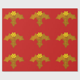 Gold Holly Red Wrapping Paper ラッピングペーパー