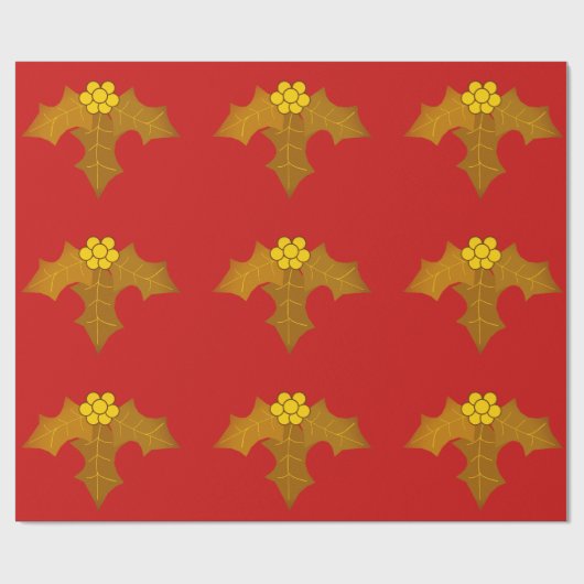 Gold Holly Red Wrapping Paper ラッピングペーパー (フラット)