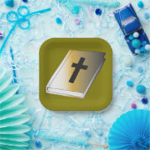 Gold Holy Bible with Black Cross Religious ペーパープレート (パーティー)