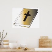 Gold Holy Bible with Black Cross Religious ポスター (キッチン)