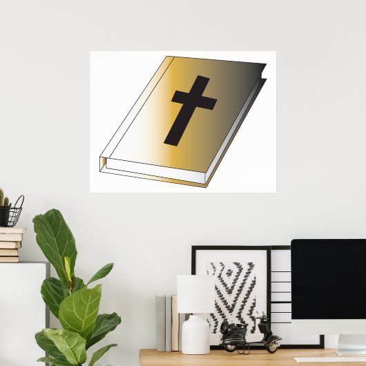 Gold Holy Bible with Black Cross Religious ポスター (ホームオフィス)