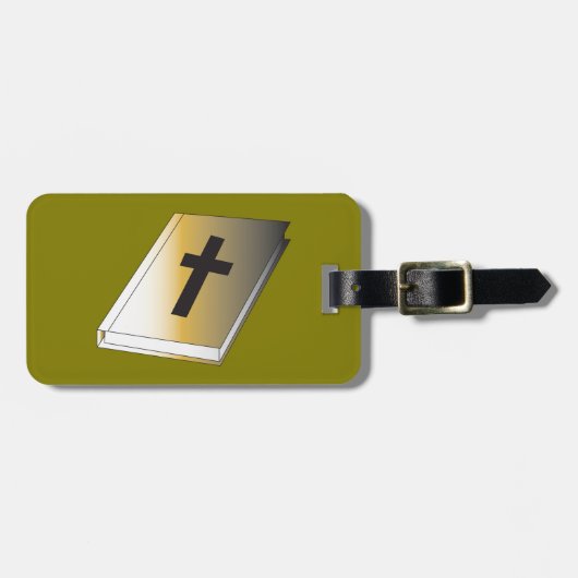 Gold Holy Bible with Black Cross Religious ラゲッジタグ (正面横)