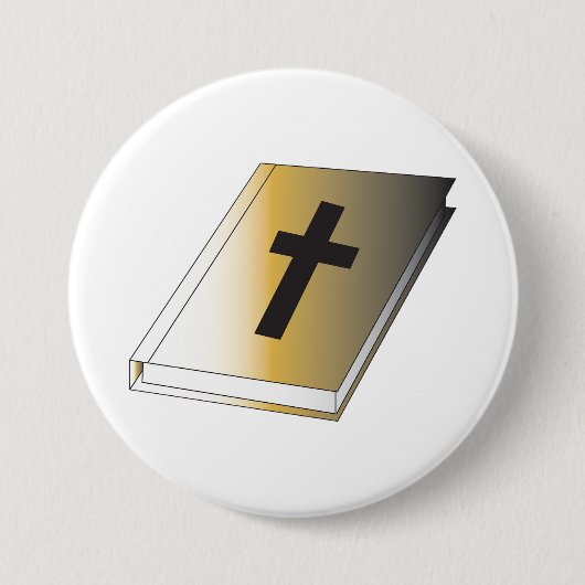 Gold Holy Bible with Black Cross Religious 缶バッジ (正面)