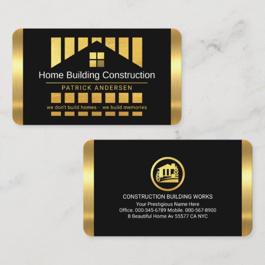 Gold Home Building Silhouette Construction Piling 名刺 (正面/裏面)