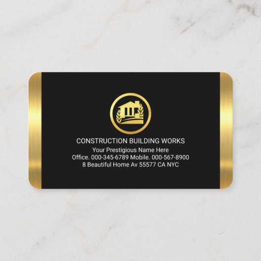 Gold Home Building Silhouette Construction Piling 名刺 (裏面)