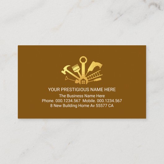 Gold Home Handyman Tools On Brown Layer 名刺 (裏面)