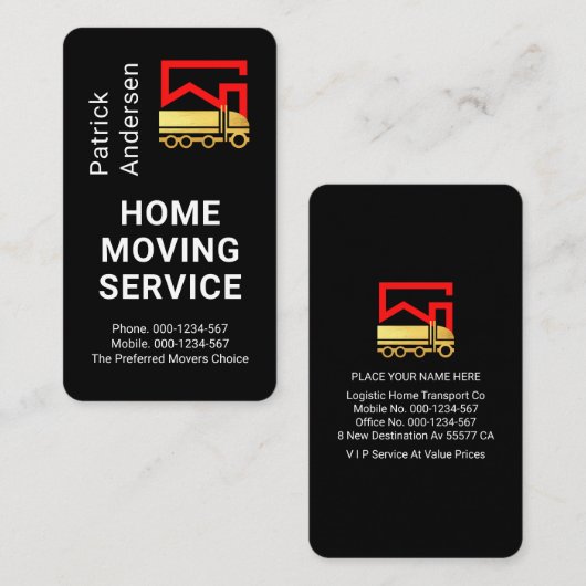 Gold Home Movers Truck On Black Layer 名刺 (正面/裏面)