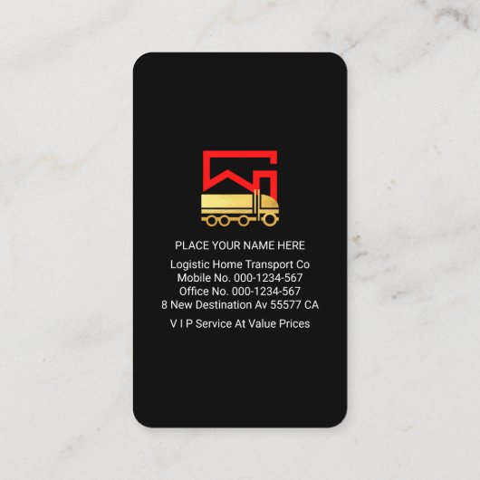 Gold Home Movers Truck On Black Layer 名刺 (裏面)