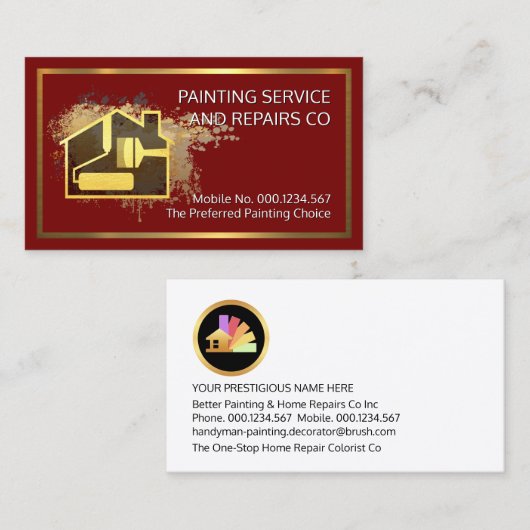 Gold Home Paint Brush On Paint Splatter 名刺 (正面/裏面)