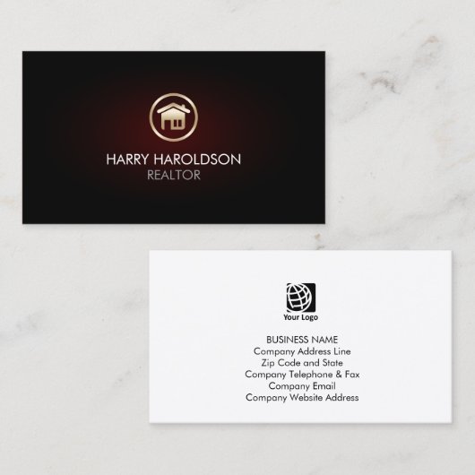 Gold Home Remodeling House Icon Business Card 名刺 (正面/裏面)