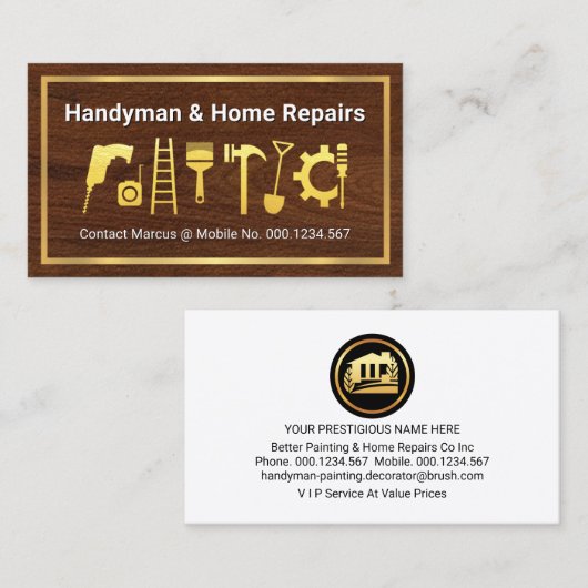 Gold Home Tools On Timber Wood 名刺 (正面/裏面)