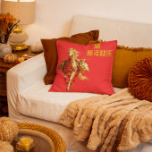 Gold Horse Chinese New Year 2026 Throw Pillow クッション