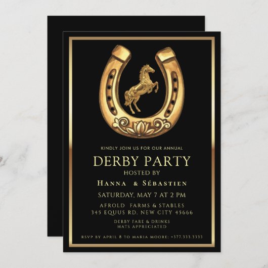 gold Horse Derby Party Equestrian  招待状 (正面/裏面)