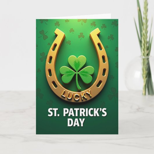 Gold Horseshoe Lucky St Patricks Card カード (正面)