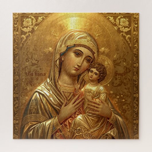 Gold Icon Virgin Mary Madonna Puzzle ジグソーパズル (縦)