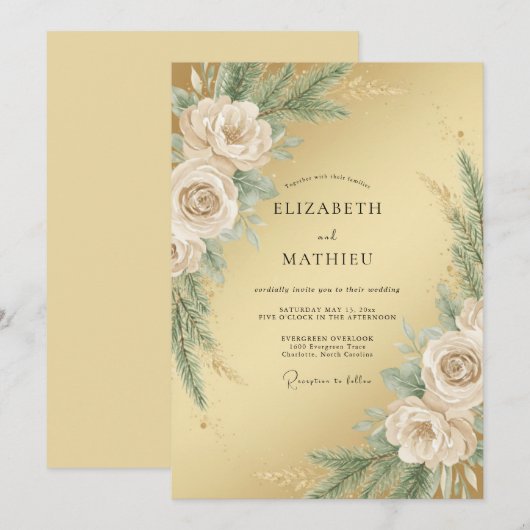 Gold Illustrious Winter Wedding 招待状 (正面/裏面)