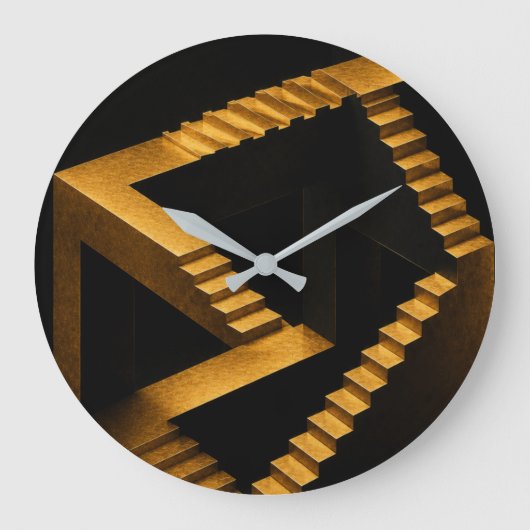 Gold Impossible Stairs Optical Illusion Clock ラージ壁時計 (正面)
