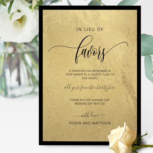 Gold In Lieu of Favors Wedding Charity Favors Sign ポスター