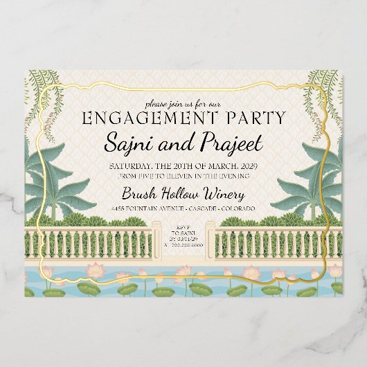 Gold Indian Engagement Party 箔招待状 (正面)