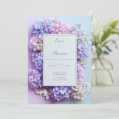 Gold Inset Lavender Hydrangea Frame Wedding 招待状 (スタンド正面)