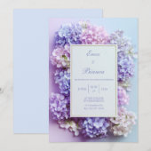 Gold Inset Lavender Hydrangea Frame Wedding 招待状 (正面/裏面)