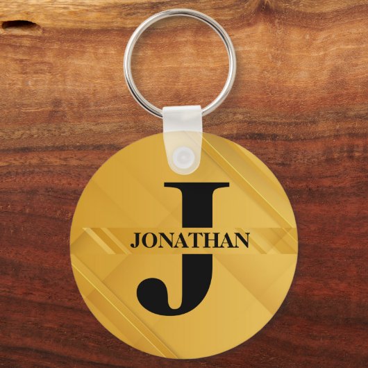 Gold Intersecting Initial Letter Name Typography キーホルダー (裏面)
