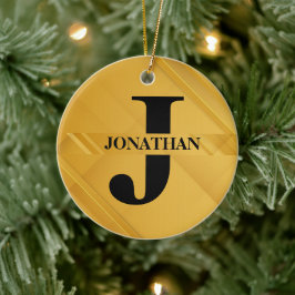 Gold Intersecting Initial Letter Name Typography セラミックオーナメント