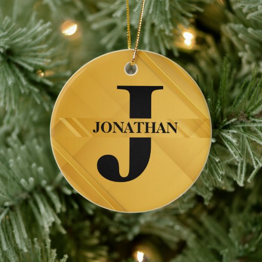 Gold Intersecting Initial Letter Name Typography セラミックオーナメント (ツリー)