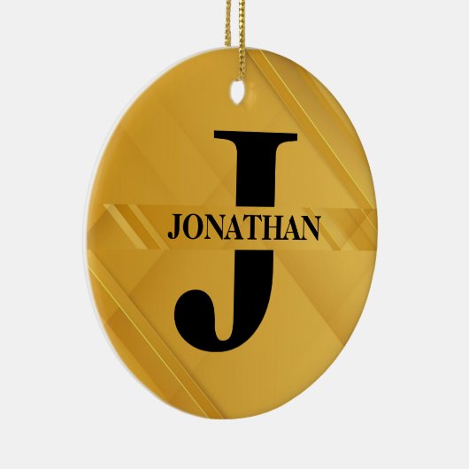 Gold Intersecting Initial Letter Name Typography セラミックオーナメント (右)