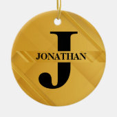 Gold Intersecting Initial Letter Name Typography セラミックオーナメント (正面)