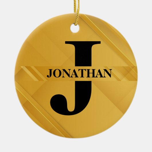 Gold Intersecting Initial Letter Name Typography セラミックオーナメント (正面)