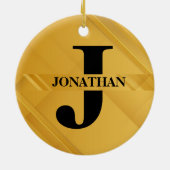 Gold Intersecting Initial Letter Name Typography セラミックオーナメント (裏面)